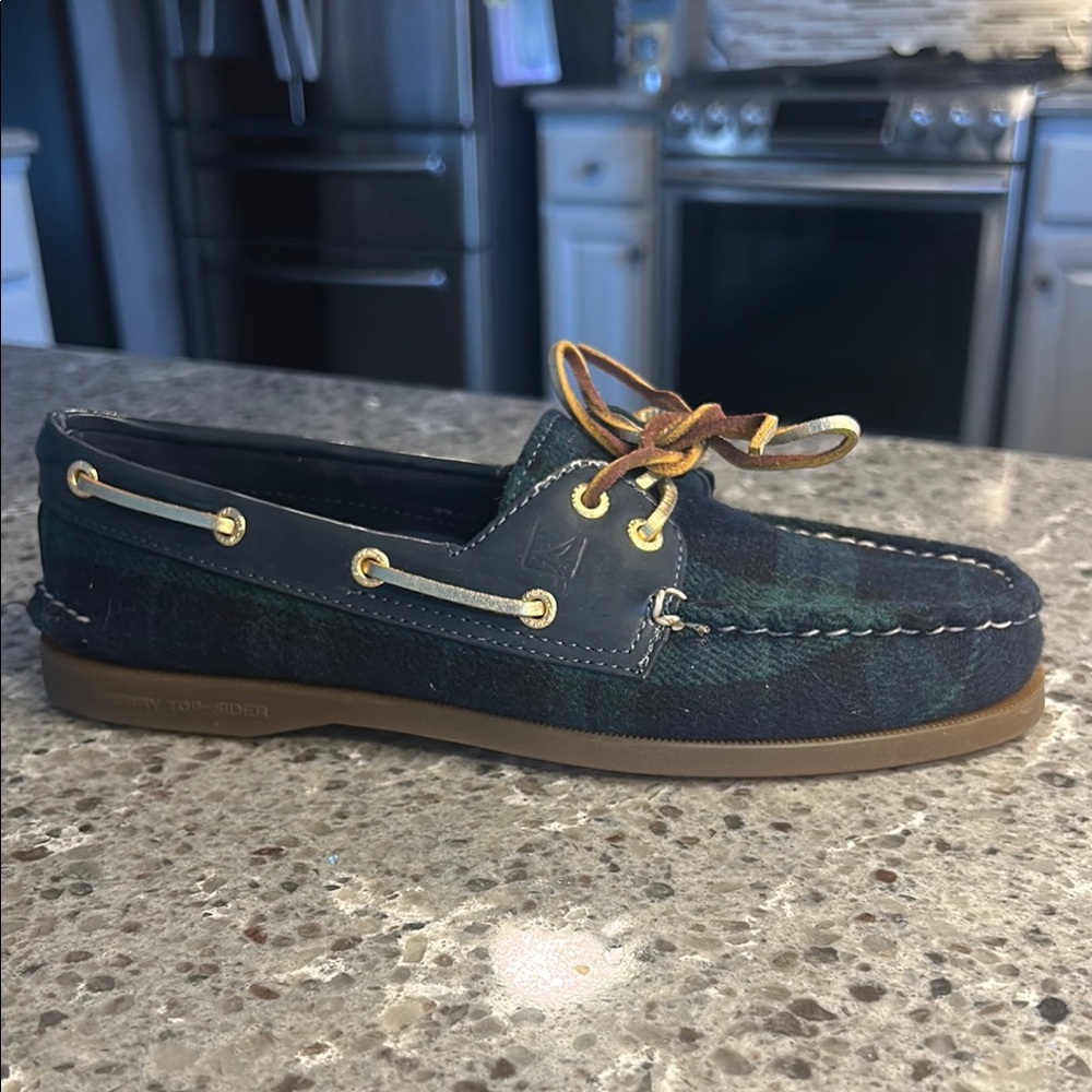 Sperry Women’s A/O Boat Shoes, Navy/Green Plaid, Size 7.5, NIB - Picture 2 of 5